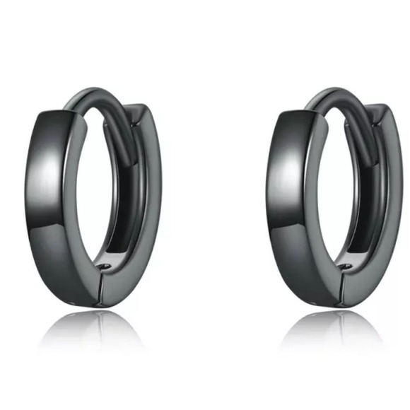 925 Sterling Silver Gun Metal Black Huggie Earrings - Picture 1 of 8
